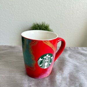 Starbucks 2021 Red Gold Pink Green Swirl Marble Mermaid Logo Coffee Tea Mug 10oz